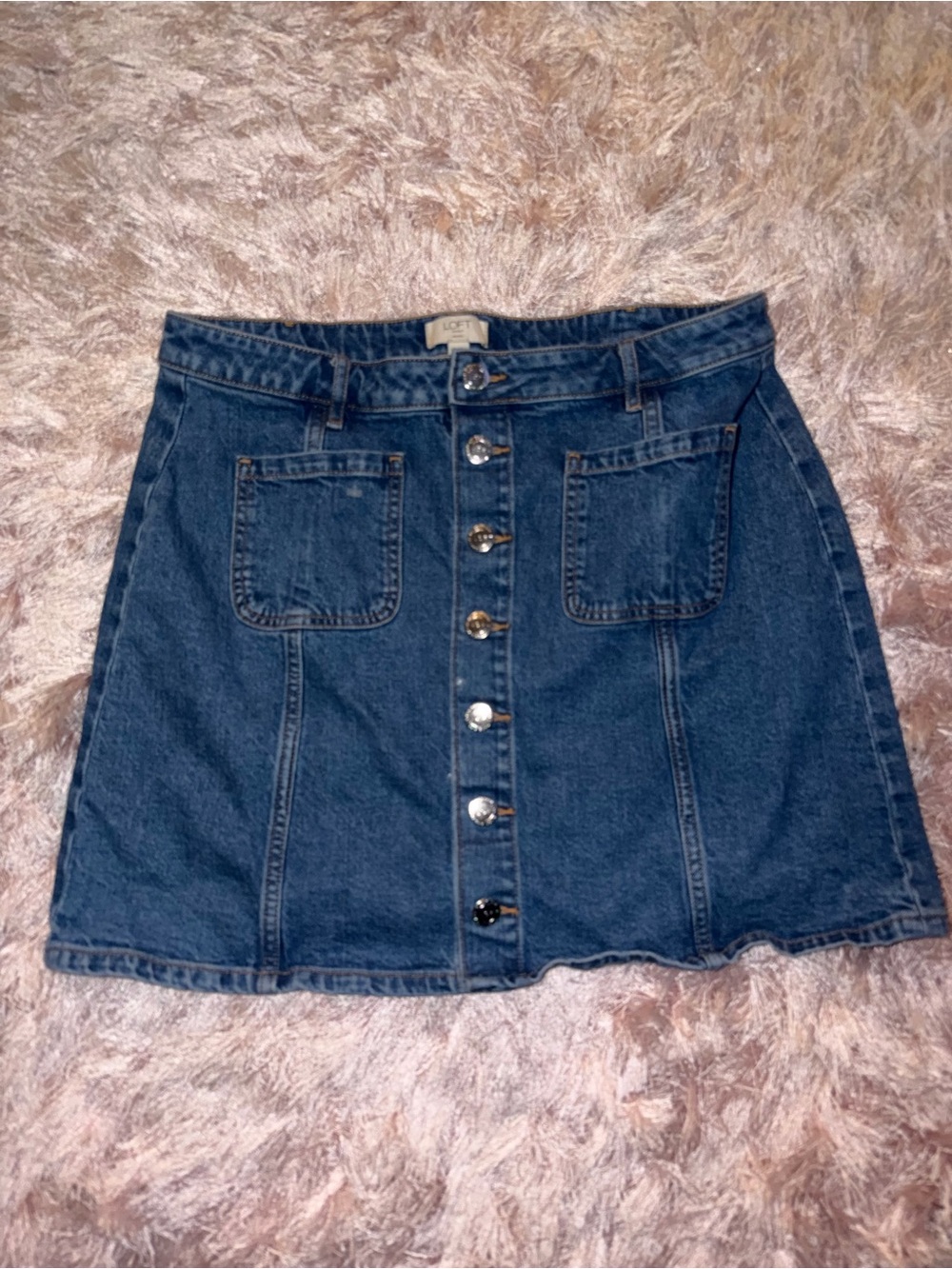 LOFT Dark Blue Button-Front Denim Mini Skirt